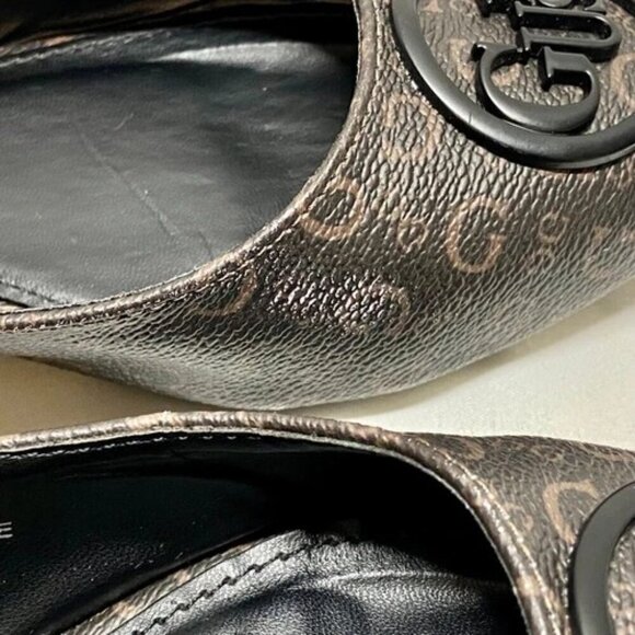 Guess GFMarnie Slingback Flats Women's 6.5 Brown Black Logo Pointed Toe Shoes - Picture 8 of 16